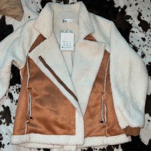 Womens Sherpa Faux Leather Jacket Sz Med